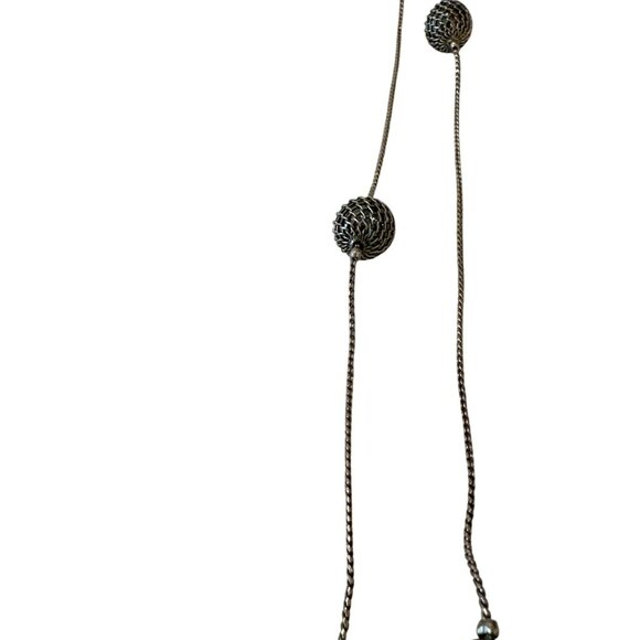 Silver Tone Beaded Chain Station Necklace Mixed Textured Spherical Accents - Picture 3 of 4